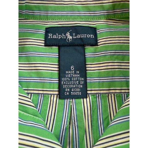 Ralph Lauren Boys Long Sleeve Green Strip Shirt Boys Sz 6 (06) - Picture 2 of 9